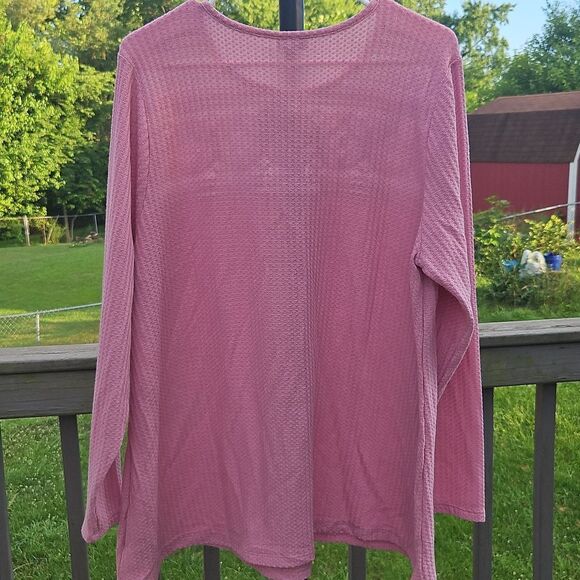 NWT Torrid Waffle Crochet Yoke Top 2X Foxglove Pink Long Sleeve - Picture 7 of 7
